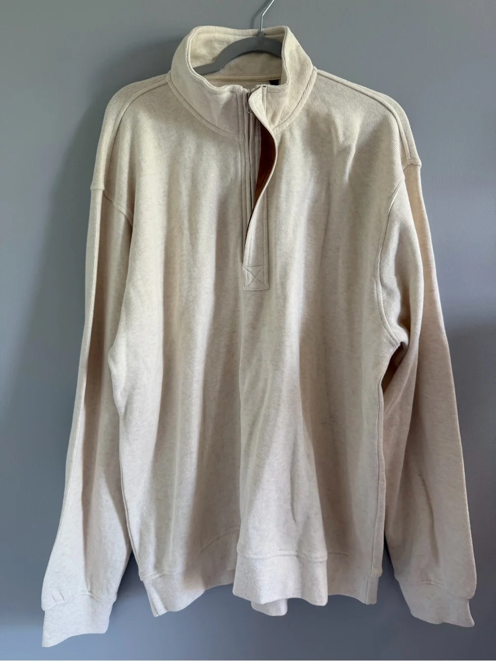 Orvis 1856 Quarter Zip Sweatshirt Cream Suede Elbow Patch XL NWT
